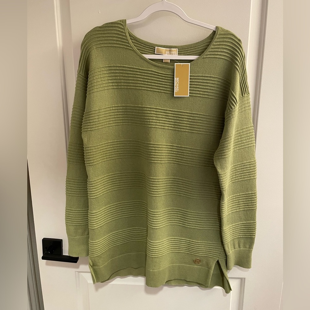 Michael Kors Green Crew Neck Sweater Ribbed Knit